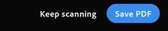 Adobe Scan Android 공식 검토 화면의 Keep scanning과 Save PDF 버튼