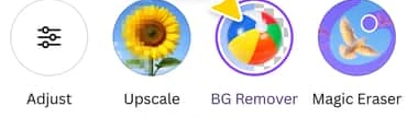 Canva 공식 편집 예시의 사진 도구 중 BG Remover가 표시된 메뉴