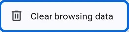 삼성 공식 Android Chrome 안내의 Clear browsing data 메뉴가 강조된 실제 예시