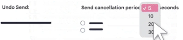Gmail 일반 설정 Undo Send의 전송 취소 시간 5·10·20·30초 선택 메뉴