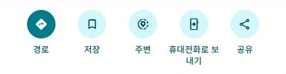Google 지도 장소 상세의 경로 저장 주변 휴대전화로 보내기 공유 버튼