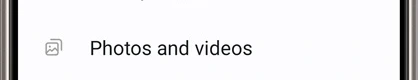 삼성 공식 Android 앱 권한 예시의 Photos and videos 사진 및 동영상 항목