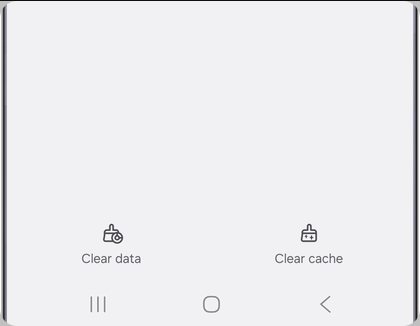 삼성 갤럭시 앱 저장공간 화면에서 Clear data와 Clear cache 버튼이 구분되어 있는 예시